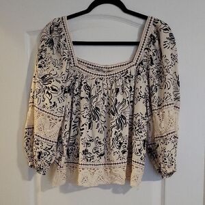 Christian Siriano Linen Blend Boho Blouse Square Neck Size L